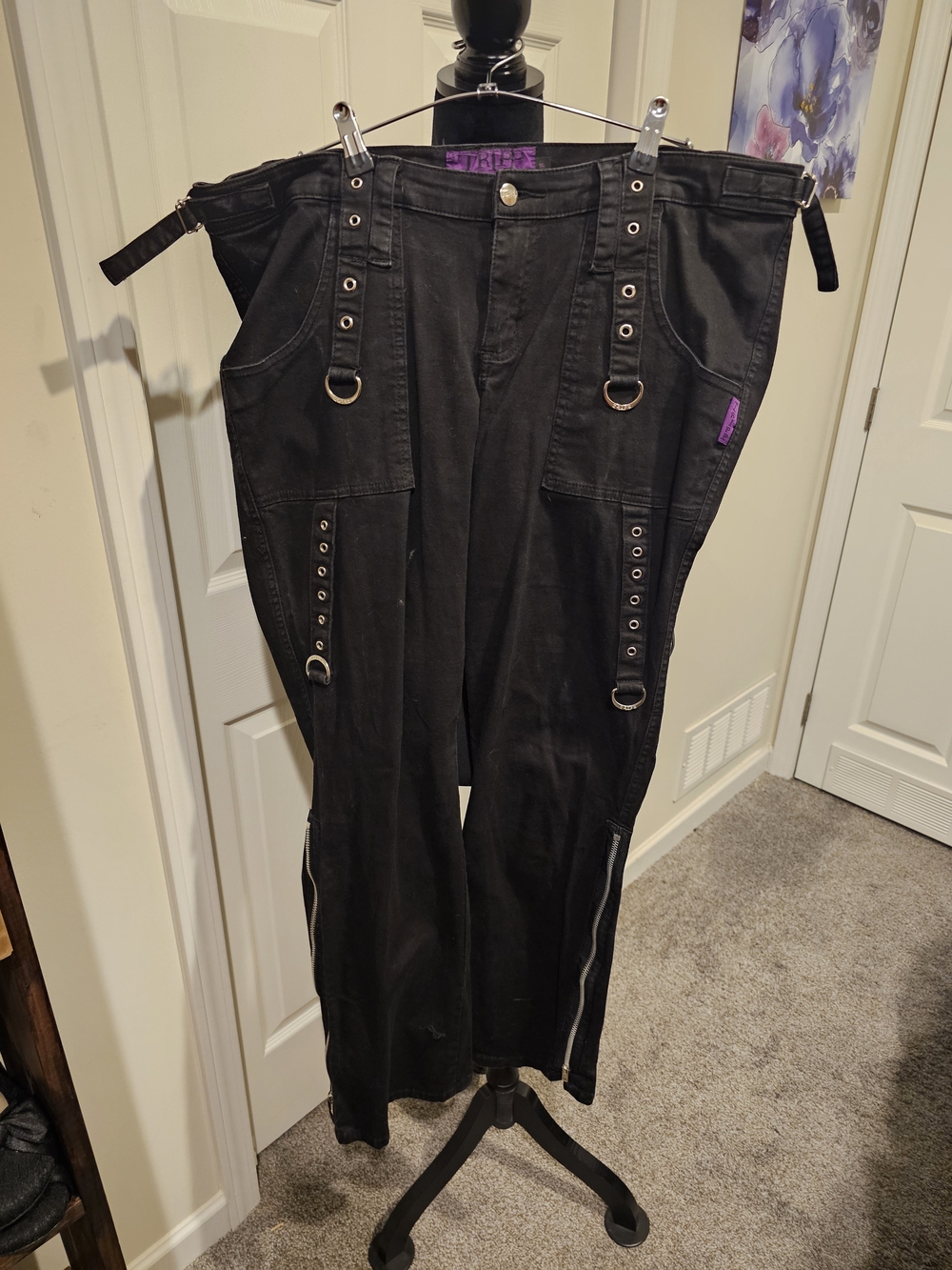 Tripp NYC Black Cargo Jeans Overalls with Grommet Straps And Chains!